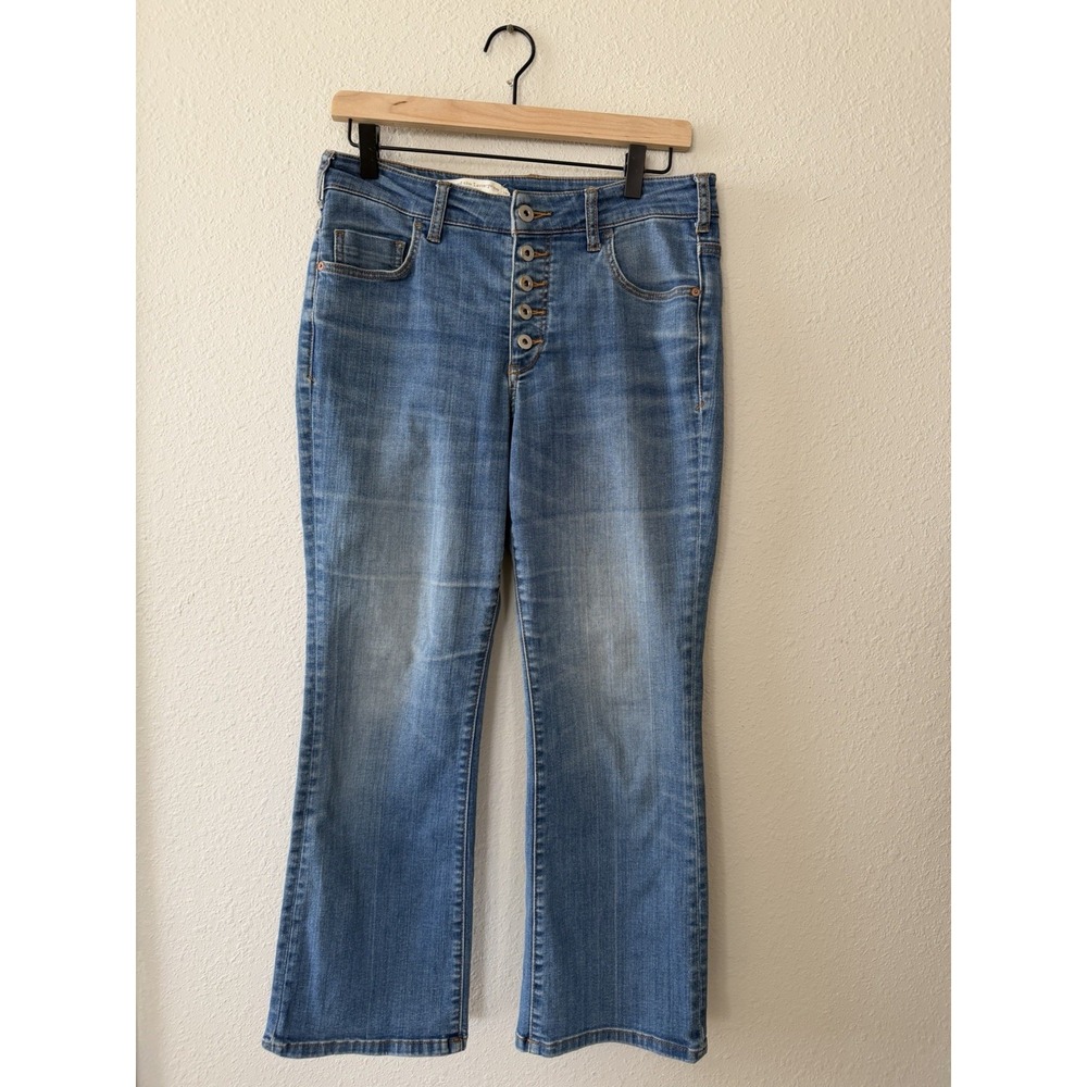 Pilcro and the Letterpress High Rise Flare Jeans Button Fly Cropped Sz 29 Preppy